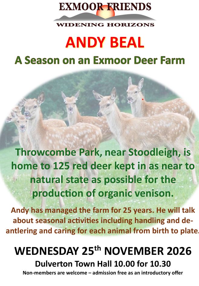 Poster advertising Andy Beal's talk: A season on an Exmoor Deer Farm